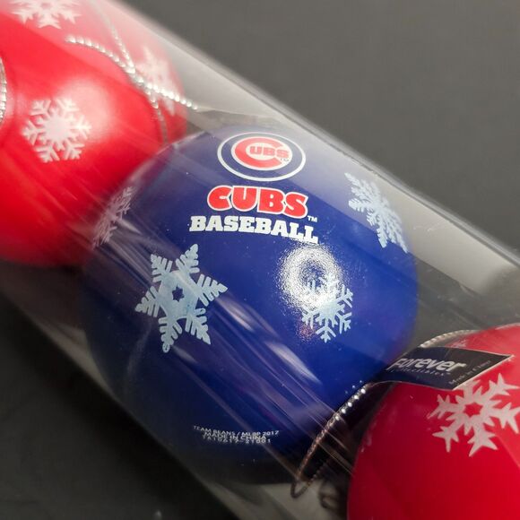 New Chicago Cubs Shatterproof Christmas Ornaments Set of 5 Blue Red Snowflakes - Picture 2 of 4